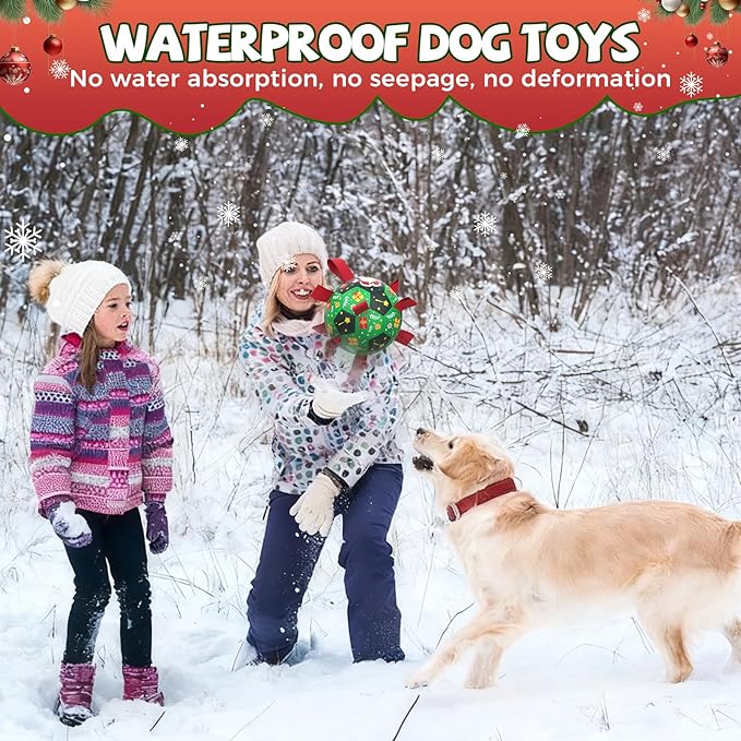 QDAN Christmas Dog Toys: Soccer Ball with Straps for Outdoor Play, Tug of War- Dog Birthday Gift, 8 Inch Balls for Medium & Large Dogs