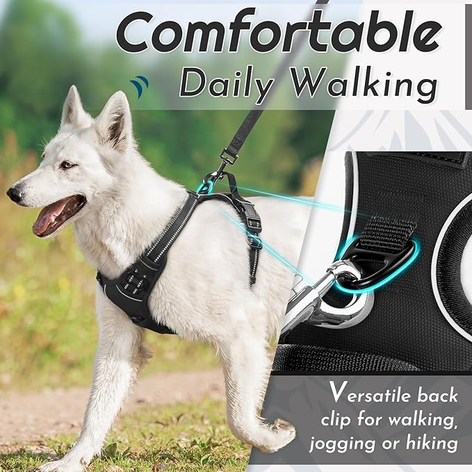 Eagloo Dog Harness Small Sized Dog, No Pull Service Vest with Reflective Strips and Control Handle, Adjustable and Comfortable for Walking, No Choke Pet Harness with 2 Metal Rings, Black, S
