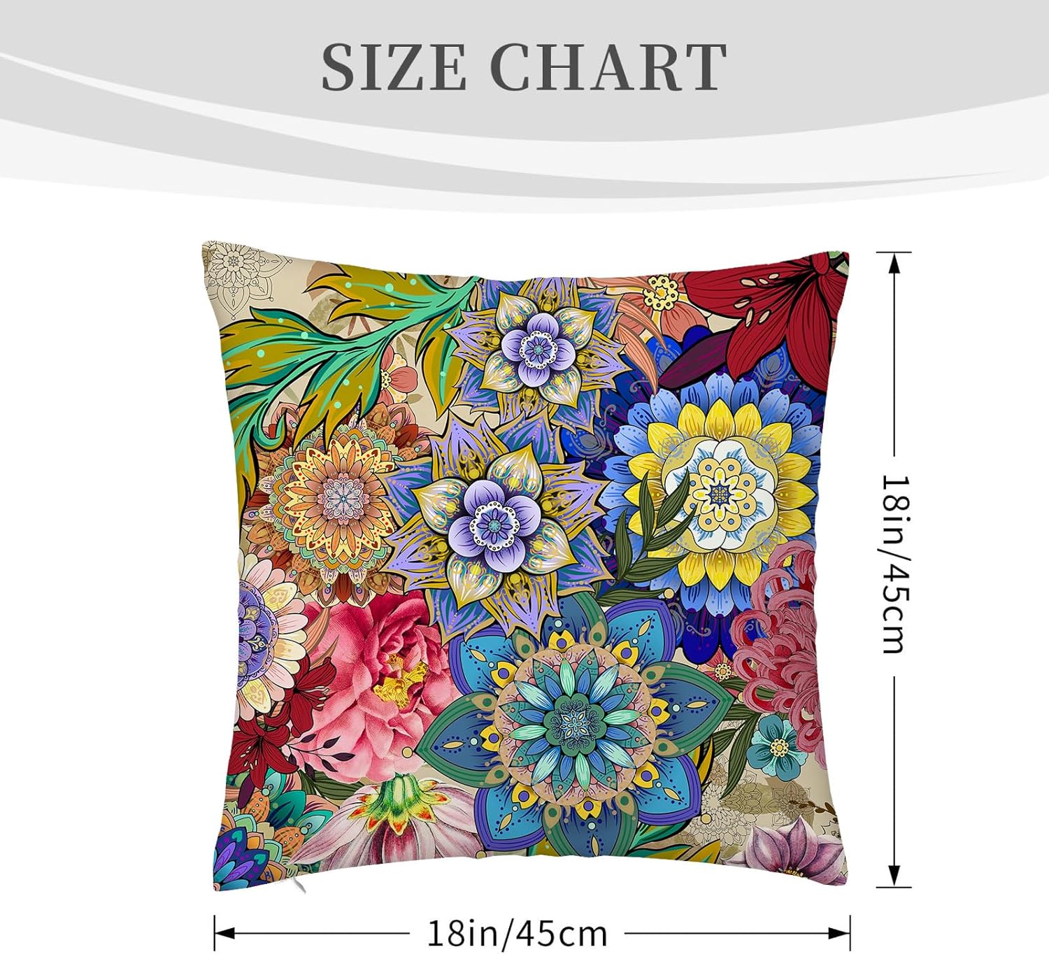 Boho Floral Throw Pillows Covers Colorful Flowers Decorative Pillow Cases for Sofa Couch Bedroom Living Room Decor Farmhouse Cushion Covers 18x18 Inches Set of 4
