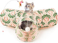 Tempcore Pet Cat Tunnel Tube Cat Toys 3 Way Collapsible, Cat Tunnels for Indoor Cats，Kitty Tunnel Bored Pet Toys Peek Hole Toy Ball Puppy, Kitty, Kitten, Rabbit Khaki Coconut Tree