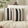 Aeckself Boho Throw Pillow Covers 18x18 Inch Set of 2, Farmhouse Decorative Striped Square Pillow Covers Chenille Tufted Pillow Cases Accent Neutral Pillowcase for Living Room Couch Bed, Black