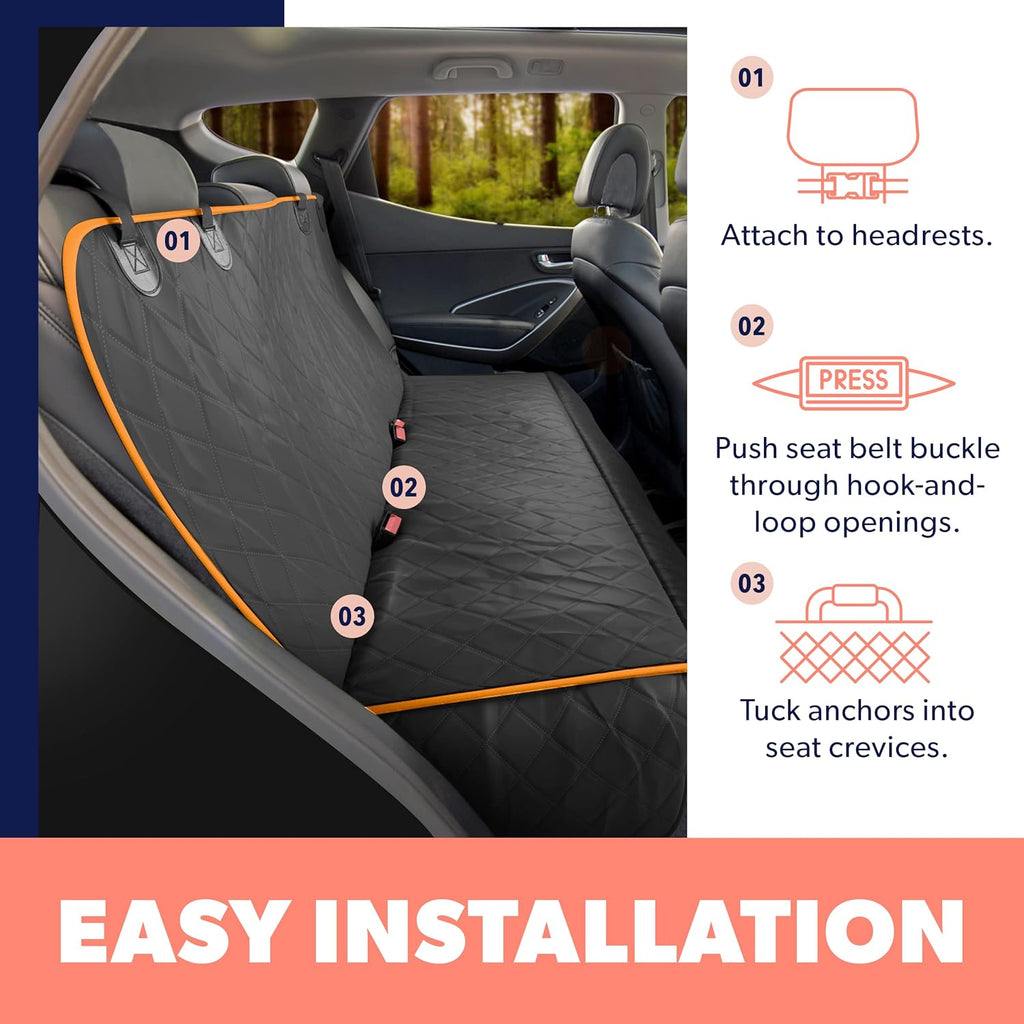 Active Pets Dog Car Seat Cover for Back Seat, Waterproof Pet Hammock Protector, Durable Nonslip Seat Protection SUV Truck, Standard 53"x56", Orange
