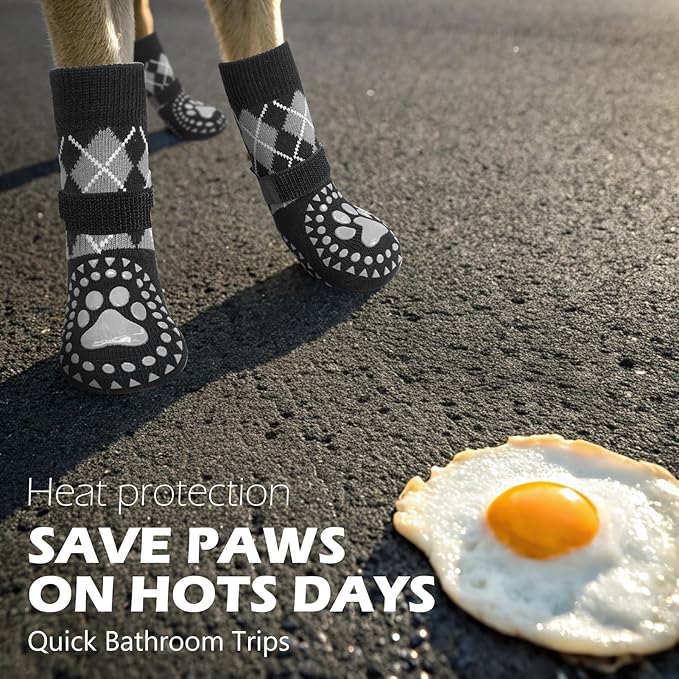 EXPAWLORER Dog Socks for Hot Pavement to Prevent Licking Paws, Plaid Non Slip Doggie Grippy Booties Shoes for Hardwood Floors, Boots & Paw for Small Medium Large Senior Dogs L