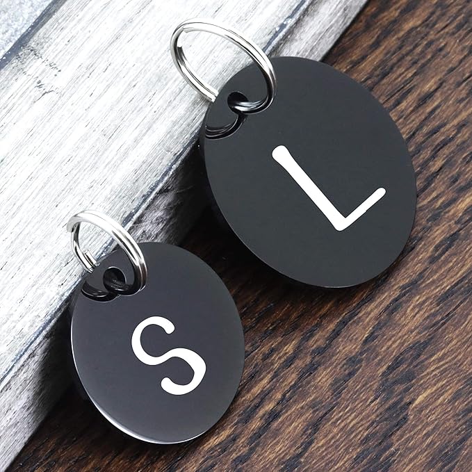 UltraJoys Stainless Steel Pet ID Tag Dog Name Tags Personalized Front and Back Engraving, Customized Dog Tags and Cat Tags, Optional Engraved on Both Sides, Round Tag with Vine Design 2, Small Black