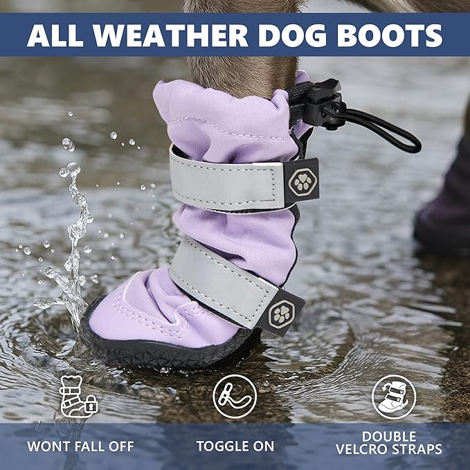 Spark Paws Dog Shoes, Waterproof Dog Boots for Medium to Large Dogs, Non Slip, Breathable Dog Booties and Paw Protectors - 4PCS Doggie Hiking Boots with Reflective Straps - Lilac, Size 6