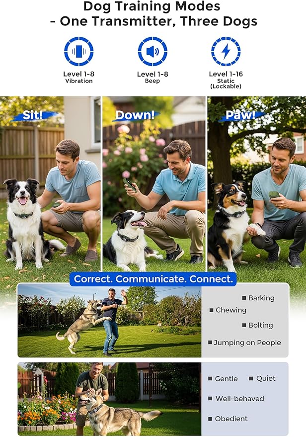 Wireless Dog Fence T800Pro, Zero Delay Response Electric Fence for Dogs, Perimeter Pet Collar with Training & Bark Control, Safety-Lock, HD Display Transmitter Rechargeable Waterproof Portable