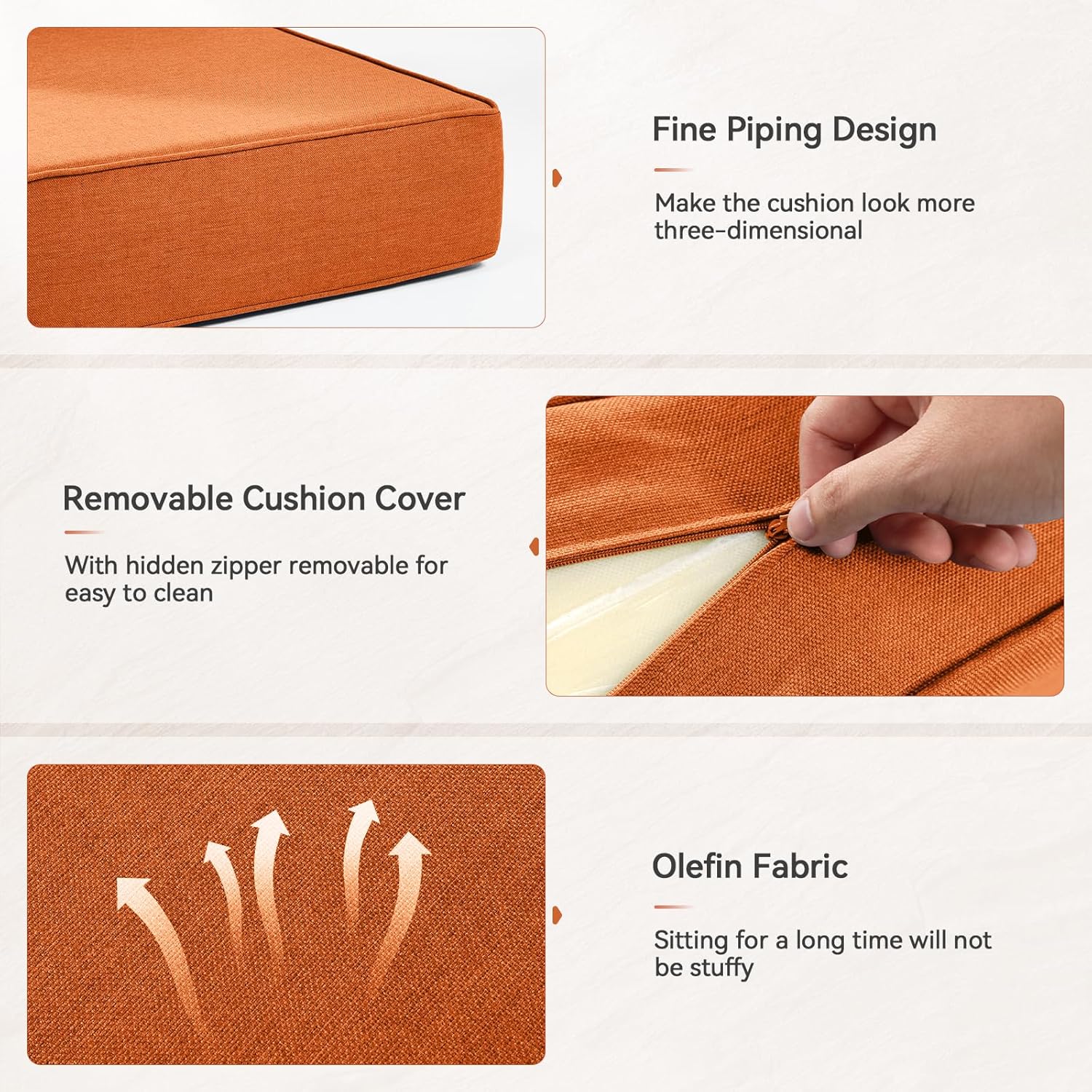 6" Thick Outdoor Cushions 22x24x6, 1-Set Deep Seat Patio Cushions with Removable Cover, Waterproof & Fade Resistant Replacement for Wicker Chair, Loveseat, Sofa - Orange