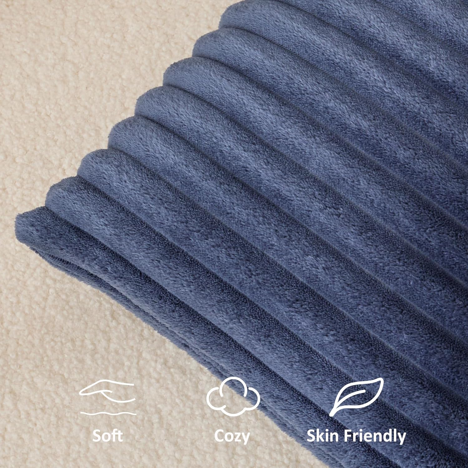 Kevin Textile Soft Plush 12x20 Inch Lumbar Pillow Cover 1 Pack, Luxury Fluffy Faux Fur Striped Flannel Rectangle Cushion Case for Couch Sofa Chair Bed Home Decor, Grey Blue