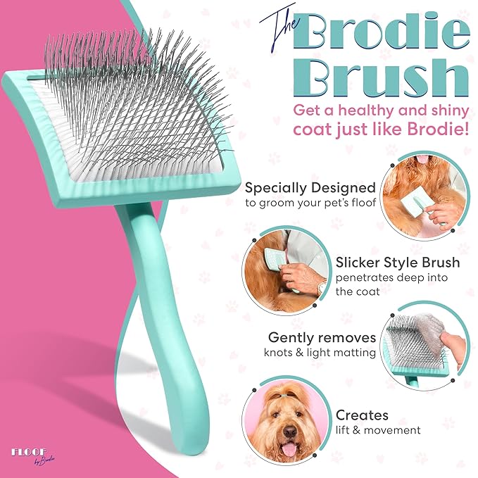 Floof by Brodie Dog Grooming Slicker Wire Brush: Designed for Long Haired Dog Breeds - Dematting and Deshedding, Comfortable and Easy to Use, Ergonomic Handle - Large