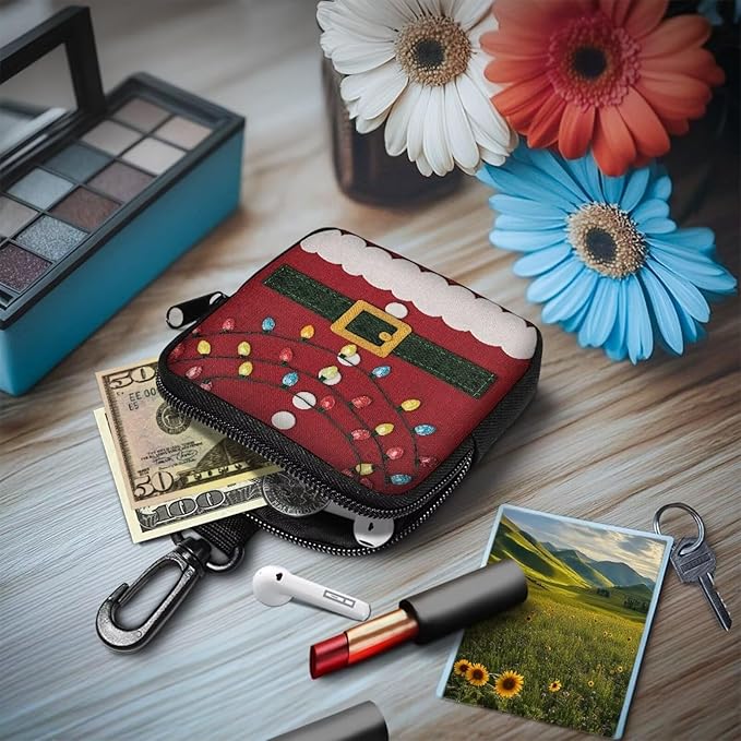 KEIAHUAN Christmas Small Dog Treat Pouch Red Hands Free Dog Walking Bag with Carabiner Dogs Poop Bag Holder Zipper Closure Dogs Training and Behavior Aids Mini Coin Purse