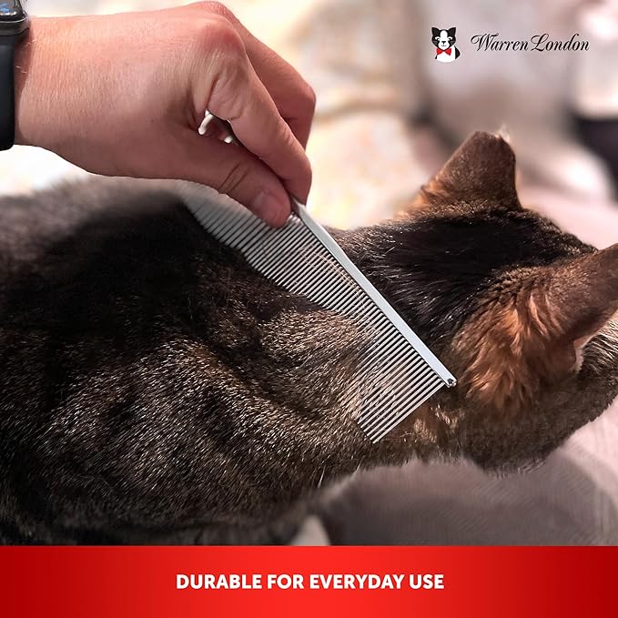 Warren London Cool Cat Comb | 7.5 inches of Copper Strength | Rounded Tips Comfort Durability | Fine/Coarse Greyhound Style Deshedding Dematting