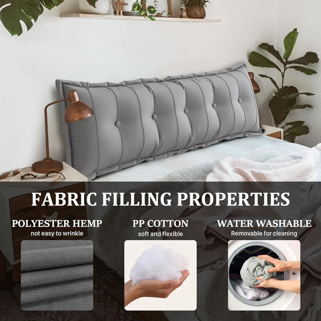 Large Bolster Reading Pillow King Backrest Positioning Support Pillow Daybed Cushion Headboard Pillows for Bed Bunk Sofa with Removable Cover, Grey, 76x3x20 Inch
