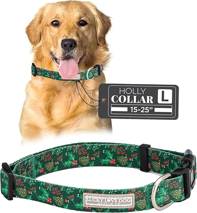 Lucky Love Dog - Adjustable Dog Collar with Easy Click Holly for Small to Large Ones, Durable, & Comfortable for Male & Female Dogs, Pet Collar for Puppies & Adult Dogs - Holly, Large
