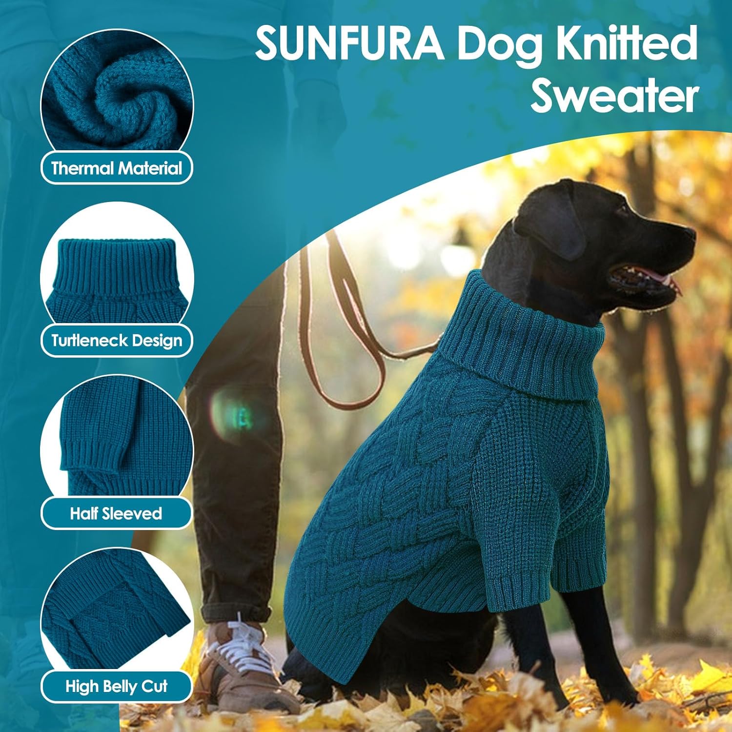 SUNFURA Dog Sweater Large Size Dog, XXL Pet Sweaters for Extra Large Dogs, Doggy Warm Turtleneck Christmas Sweatshirt Cold Weather Knit Pullover for Golden Retriever, Blue XXL