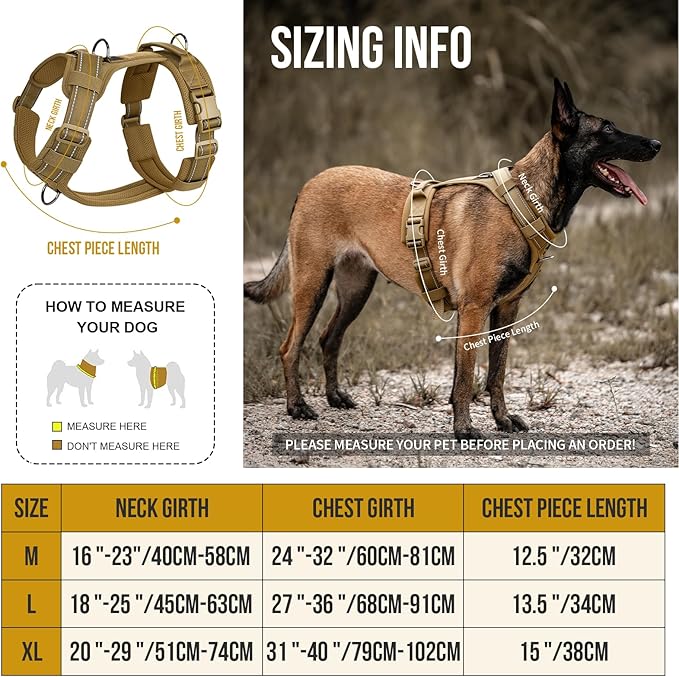 OneTigris Dog Harness, Soft Padding No Pull Dog Vest Harness, Durable High-Tensile Nylon, Adjustable Tactical Harness for Medium and Large Dogs with Reflective, 1 Handle, 3 D-Rings