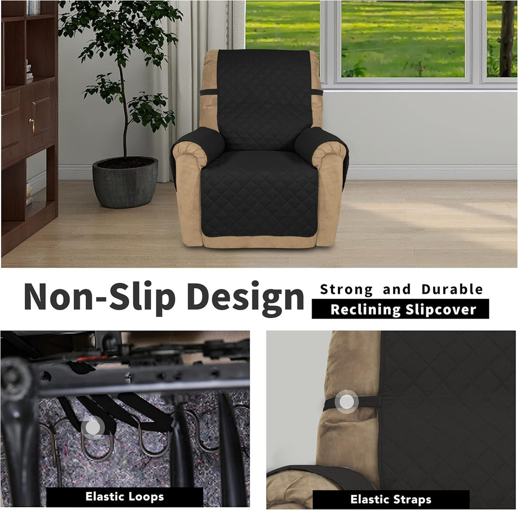 Easy-Going Recliner Chair Slipcover Reversible Sofa Cover Water Resistant Couch Cover Furniture Protector with Elastic Straps for Pets Dog (Recliner 22 inch, Black/Black)
