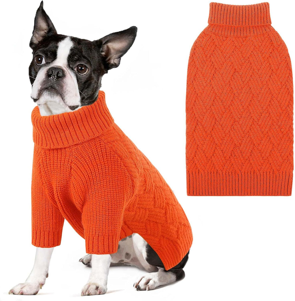 SUNFURA Dog Sweater, Medium Dog Sweaters Doggie Pullover for Fall Winter, Fleece Pet Christmas Sweaters for Holiday, Warm Turtleneck Knitwear for French Bulldog, Boston Terrier, Orange M