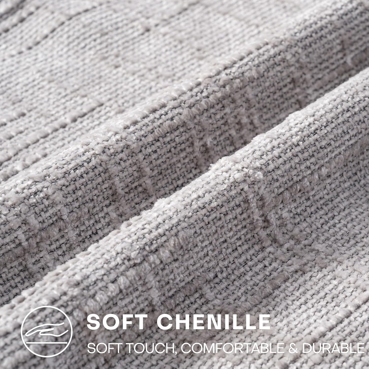 Decorative Throw Pillow Covers 22x22 Inch Set of 2, Soft Solid Farmhouse Chenille Couch Pillows, Spring Pillow Covers for Couch Sofa Bed Living Room Home Decor Pillowcase, Light Gray