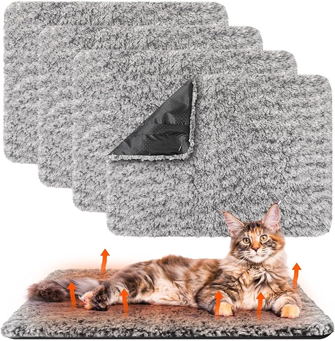 4 Pack Self Warming Cat Bed Indoor Self Heating Dog Cat Pad Washable 16 x 20 Inch Thermal Pet Kennel Pad Crate Bed Mat Reflect Body Heat for Outdoor(22 x 35 Inch)