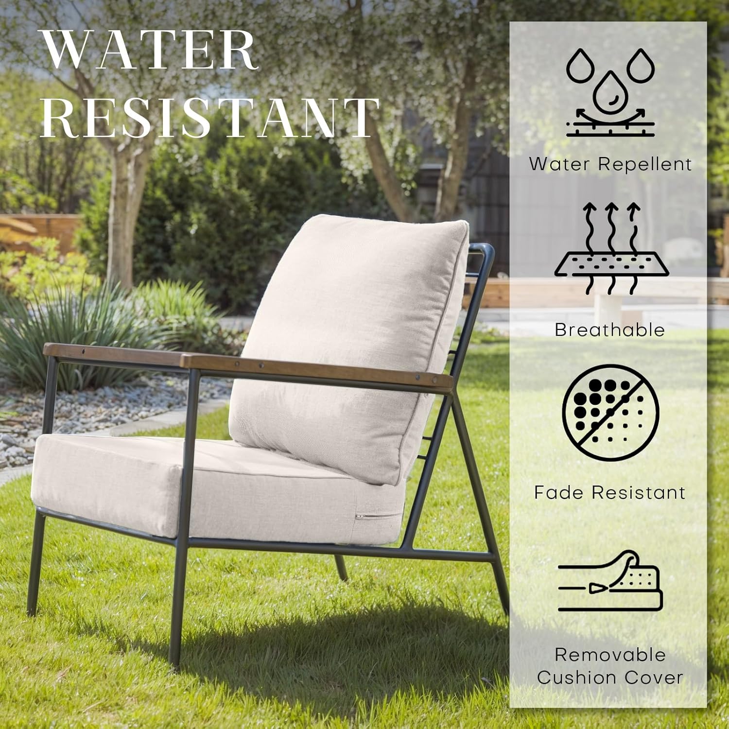 Rilyson Patio Cushions for Outdoor Furniture - 24×24 Inches High Back and Deep Seating Outdoor Cushion for Patio Chairs Sofa Couch Loveseat Water Resistant(Beige/2 Set/No Button)