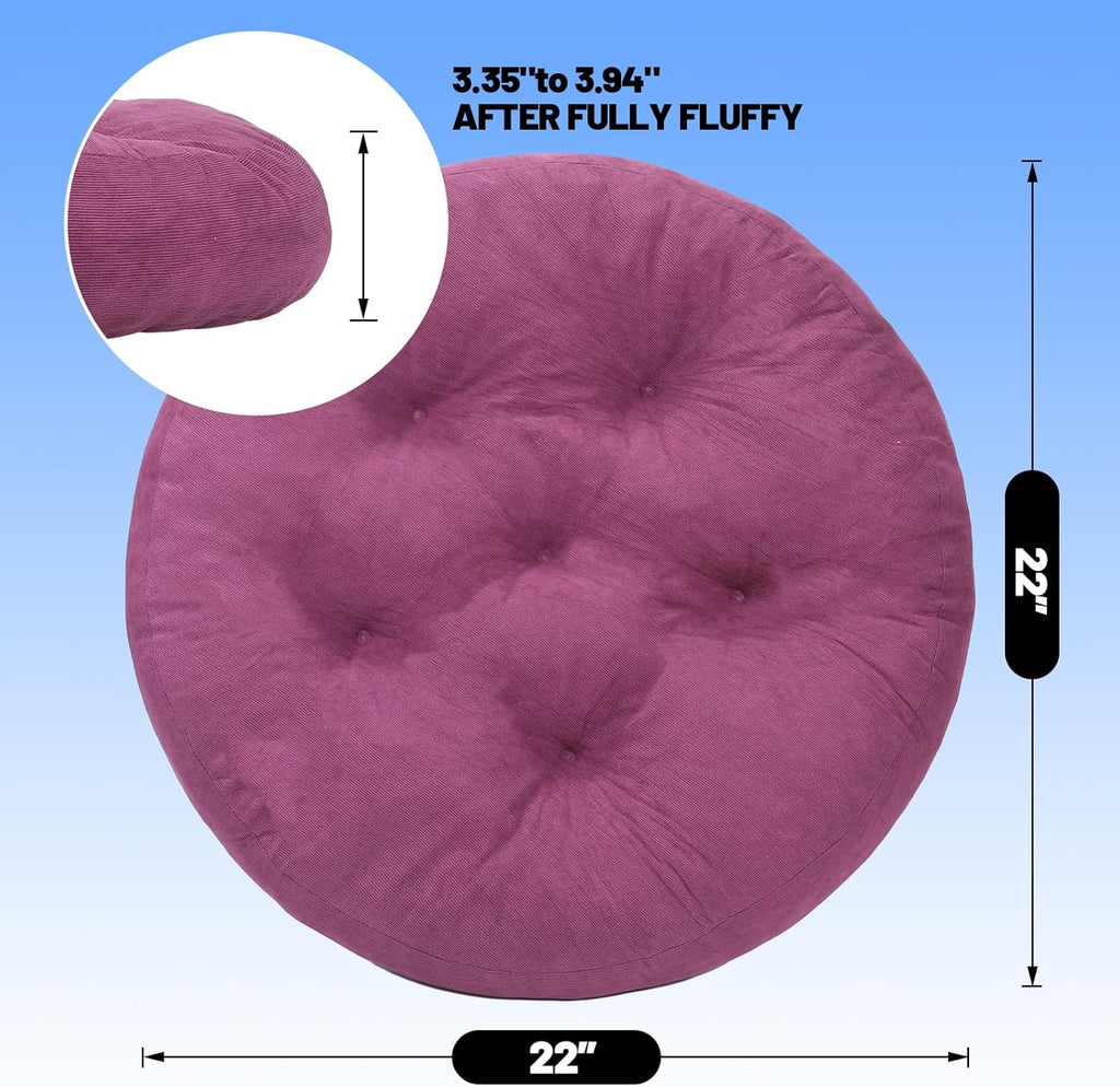 Meditation Floor Pillow Set of 2, Round Large Pillows Seating for Adults, Tufted Corduroy Cushion for Tatami Living Room, 22x22 Inch FP-Purple-R