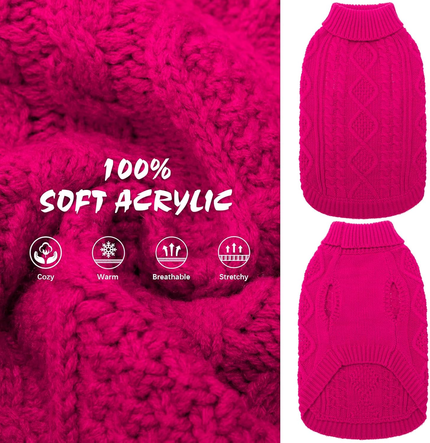 BINGPET Thermal Knitted Dog Sweater for Small Medium Large Dogs,Winter Dog Cat Coat Warm Sweartershirts Outfits,Classic Cable Knit Turtleneck Pullover Dog Jumper Coat Warm Sweartershirts(Rosered,SM)