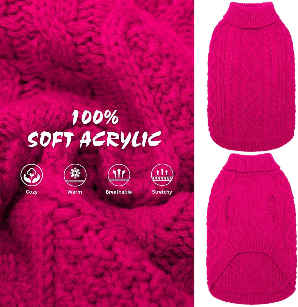 BINGPET Thermal Knitted Dog Sweater for Small Medium Large Dogs,Winter Dog Cat Coat Warm Sweartershirts Outfits,Classic Cable Knit Turtleneck Pullover Dog Jumper Coat Warm Sweartershirts(Rosered,XS)