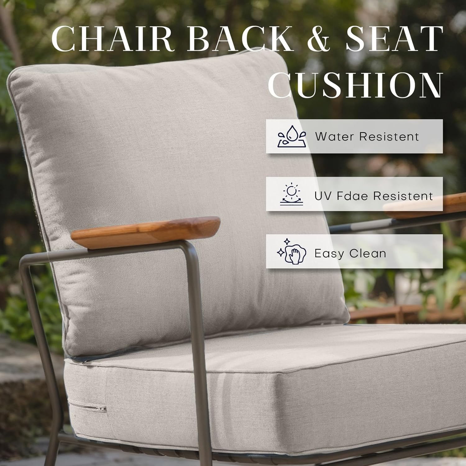 Rilyson Patio Cushions for Outdoor Furniture - 24×24 Inches High Back and Deep Seating Outdoor Cushion for Patio Chairs Sofa Couch Loveseat Water Resistant(Beige/2 Set/No Button)