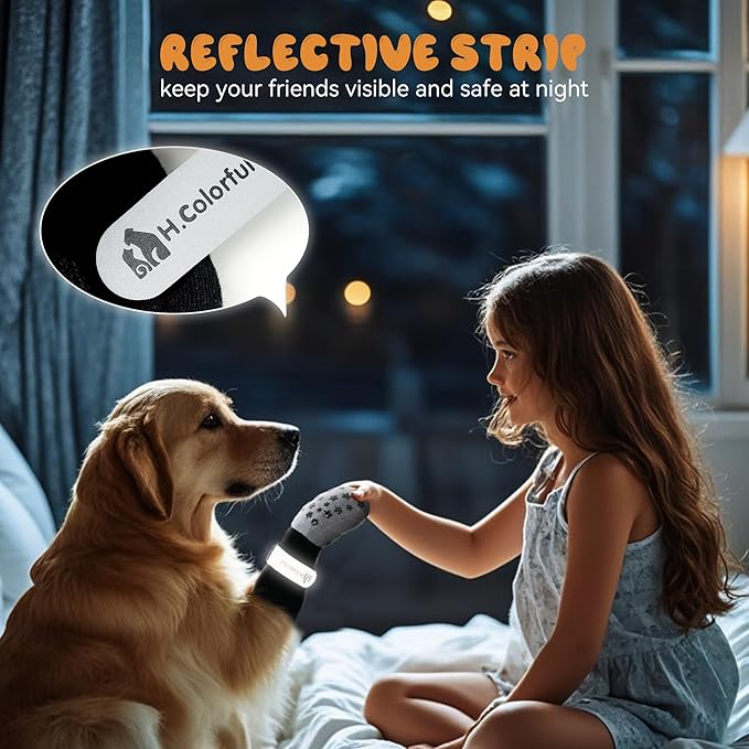 Anti-Slip Dog Socks for Hardwood Floors, Non-Slip Socks with Reflective Strips to Provide Paw Protection, Reflective Grip Socks for Senior Dogs, Prevent Licking & Scratches, 6 PCS Set - M