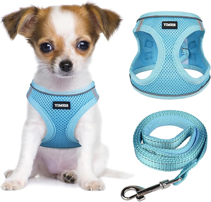 YIMEIS Dog Harness and Leash Set, No Pull Soft Mesh Pet Harness, Reflective Adjustable Puppy Vest for Small Medium Large Dogs, Cats (Sky Blue, Medium (Pack of 1)