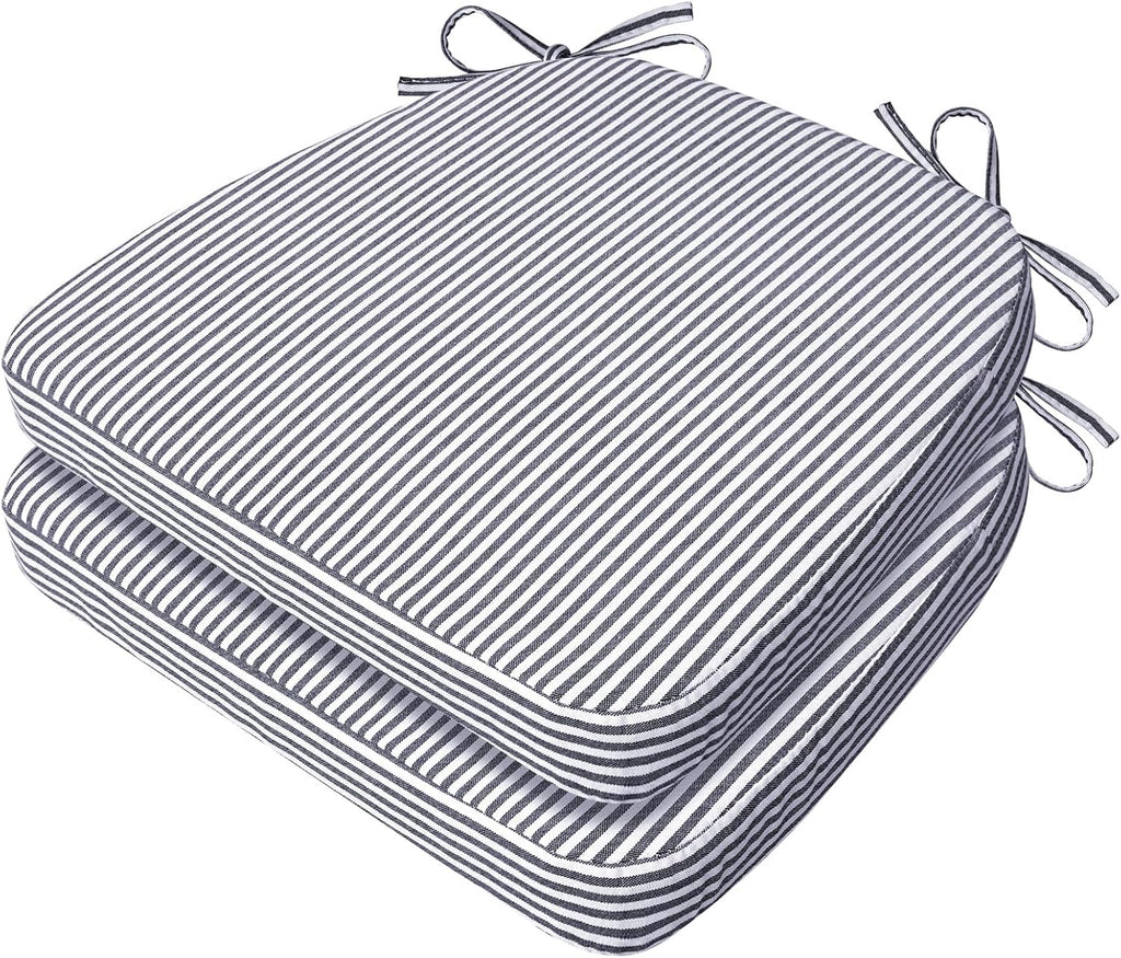 AAAAAcessories D-Shaped Chair Cushions, Featuring Ties and Removable, Machine-Washable Cover, 2'' Thick Seat Pads for Kitchen and Dining Rooms, 17'' x 16'', Set of 2, Pinstripe Dark Gray