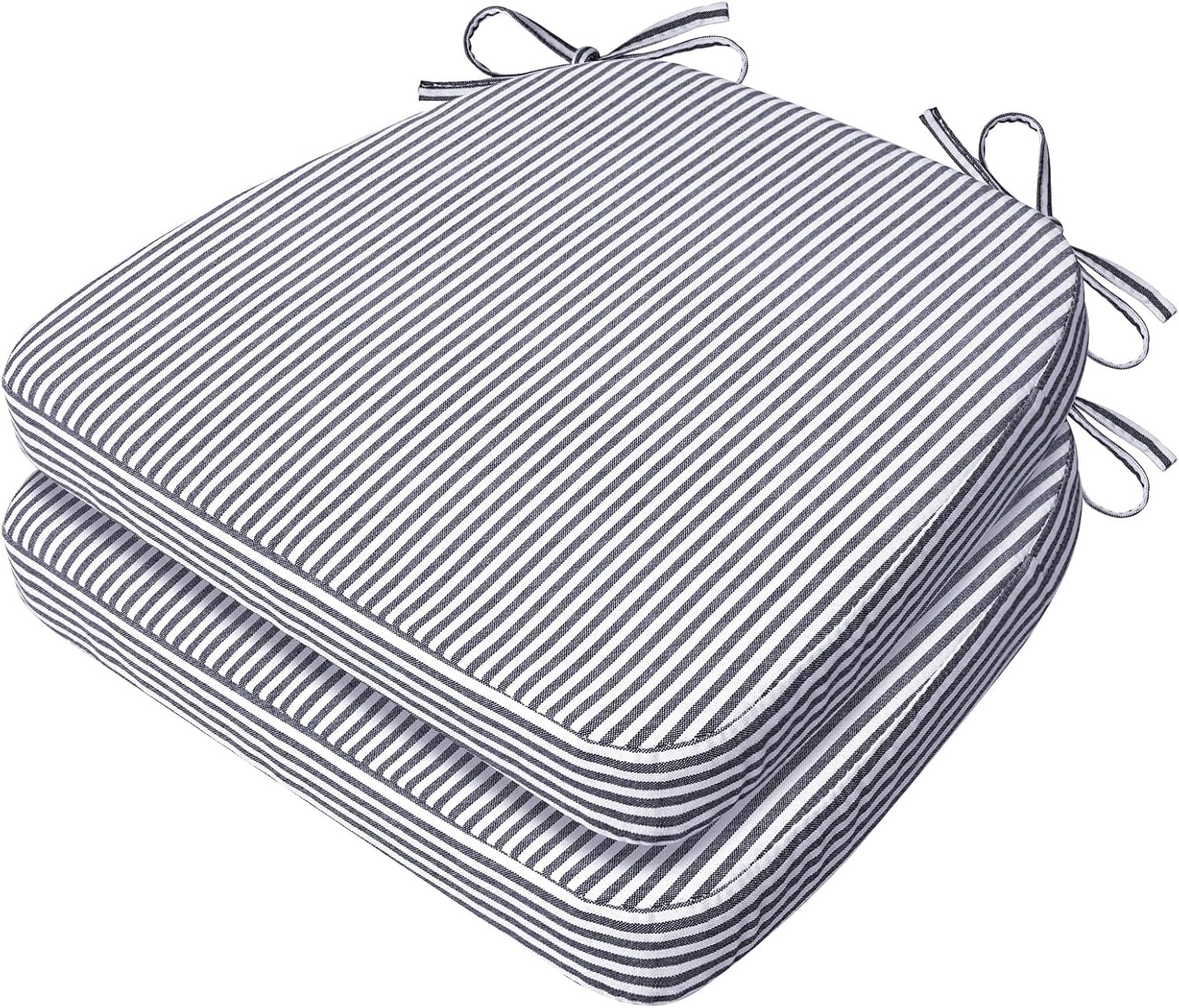 AAAAAcessories D-Shaped Chair Cushions, Featuring Ties and Removable, Machine-Washable Cover, 2'' Thick Seat Pads for Kitchen and Dining Rooms, 17'' x 16'', Set of 2, Pinstripe Dark Gray