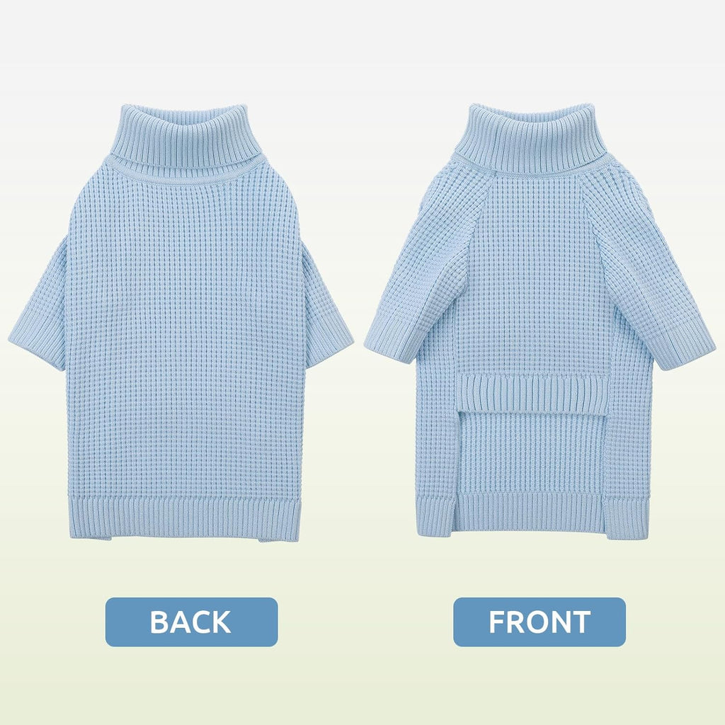 Queenmore Sweater for Dogs, Dog Sweaters for Medium Dogs, Waffle Knit Doggie Sweater with Long Sleeve, Puppy Sweaters for Medium Dogs Girl, Cat Christmas Sweater, Blue M