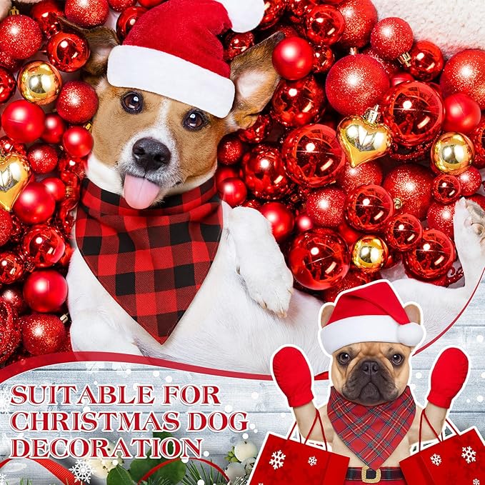 100 Pcs Christmas Dog Bandanas Bulk Xmas Red Plaid Bandanas Soft Triangle Bibs Adjustable Scarf for Small Medium Large Pets