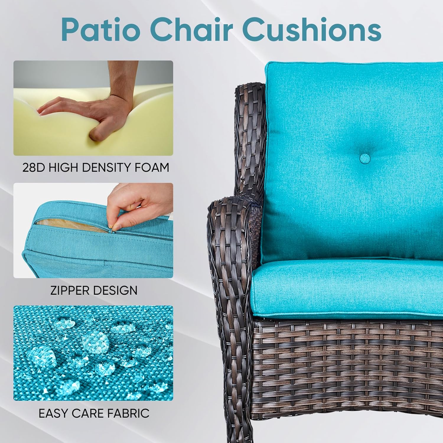 10-Piece Outdoor Patio Cushion Set - Fade & Water Resistant with Removable Olefin Cover, 22x24x4 Inch Memory Foam Cushions for Wicker Sectional Sofa – Teal/Buckle