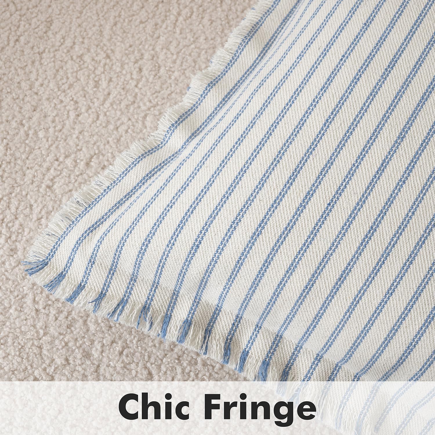 MIULEE Pack of 2 Light Blue Pillow Covers 24x24 Inch Striped Farmhouse Couch Throw Pillow Covers with Fringe Chic Cotton Decorative Cushion Eruo Sham for Sofa Living Room Bed Outdoor Home Decor