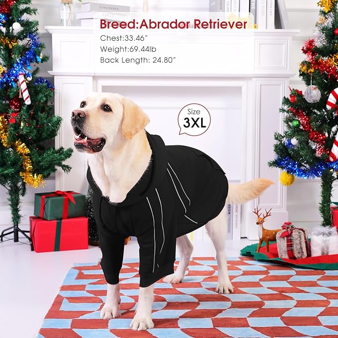 ASENKU Cozy Dog Hoodie，Soft Sweater with Adjustable Hood, Back Pocket and Leash Access Hole，Warm Reflective Sweatshirt for Cold Weather（Black，3XL