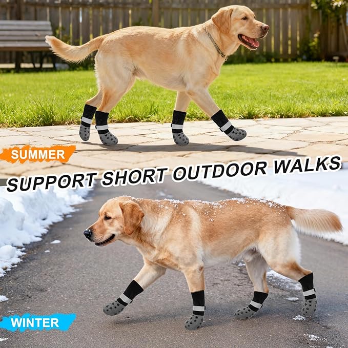 BEAUTYZOO Anti Slip Dog Socks to Prevent Licking Paws, Dog Shoes for Cold Pavement, Grip Socks for Dogs on Hardwood Floors, Dog Booties Alternative, Reflective&Washable Paw Protection for Senior Dogs