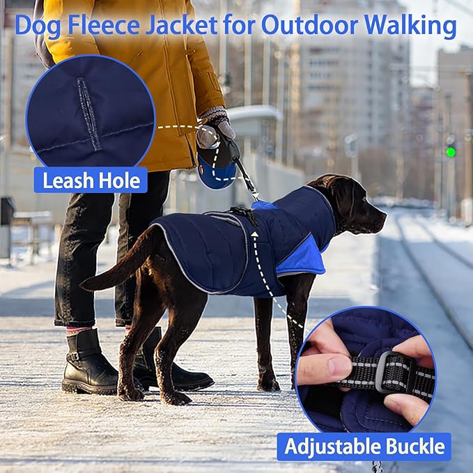 MIGOHI Dog Winter Coat - Reflective Medium Dog Snow Jacket with Thick Turtleneck,Windproof Pet Fleece Vest, Cold Weather Coat for Medium Dogs, Snowproof for Hiking,Camping,L,DarkBlue