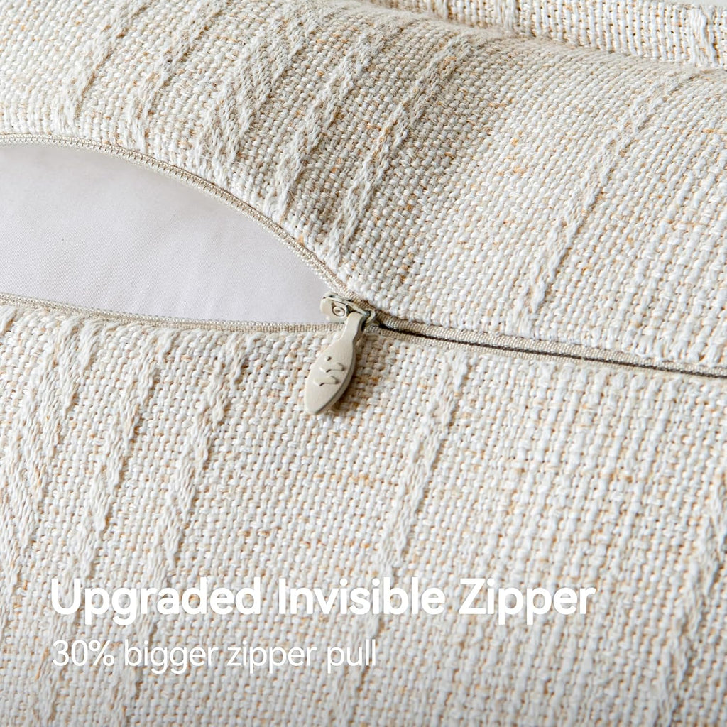 a moment Linen Pillow Covers Set of 2,Boho Farmhouse Throw Pillowcases Neutral Textured Decorative Covers for Couch Sofa Bed,Soft Linen Blend Accent Case Cushion Christmas Home Decor 20"x12"Ivory