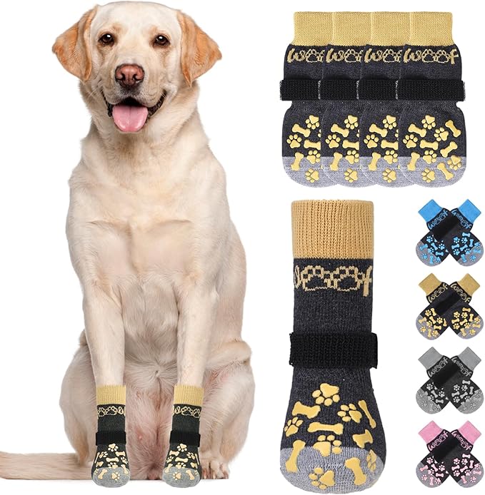 KOOLTAIL Dog Socks for Hot/Cold Pavement to Prevent Licking Paws,Dog Boots&Paw Protector for Hardwood Floors Anti Slip,Traction Control No Twist Grip Booties for Small Medium Large Senior Dogs S