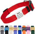 GoTags Personalized Dog Collar with Nameplate, Adjustable Dog Collar with Custom Engraved Slide On Pet ID Tag in Stainless Steel, Silent, No Noise Dog Tag for Large Medium and Small (Red, Small)