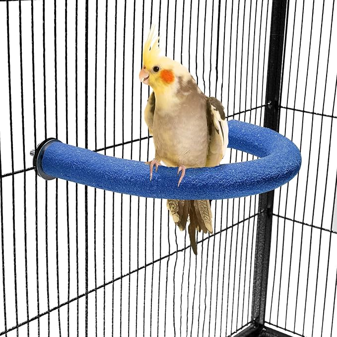 U Shape Parrot Perch Stand Toy Bird Platform Sand Paw Grinding Clean Stick Exercise Conure Budgie Cockatiel Cage Accessories (Small-Blue)