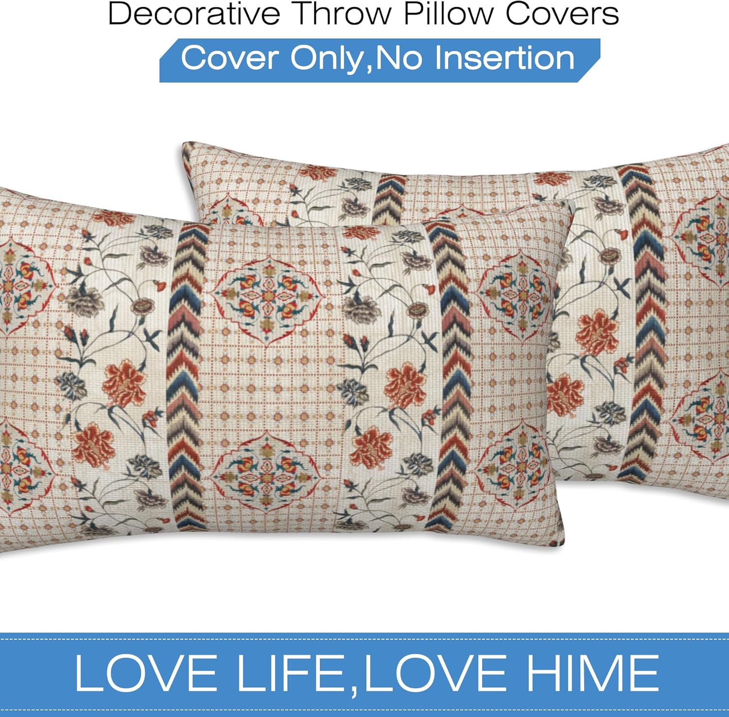Throw Pillow Covers Boho Floral Pillow Covers 20x12 Inch Set of 2 Throw Pillows Decorative Pillow Cases Cushion Covers for Bedroom Livingroom Sofa Farm House
