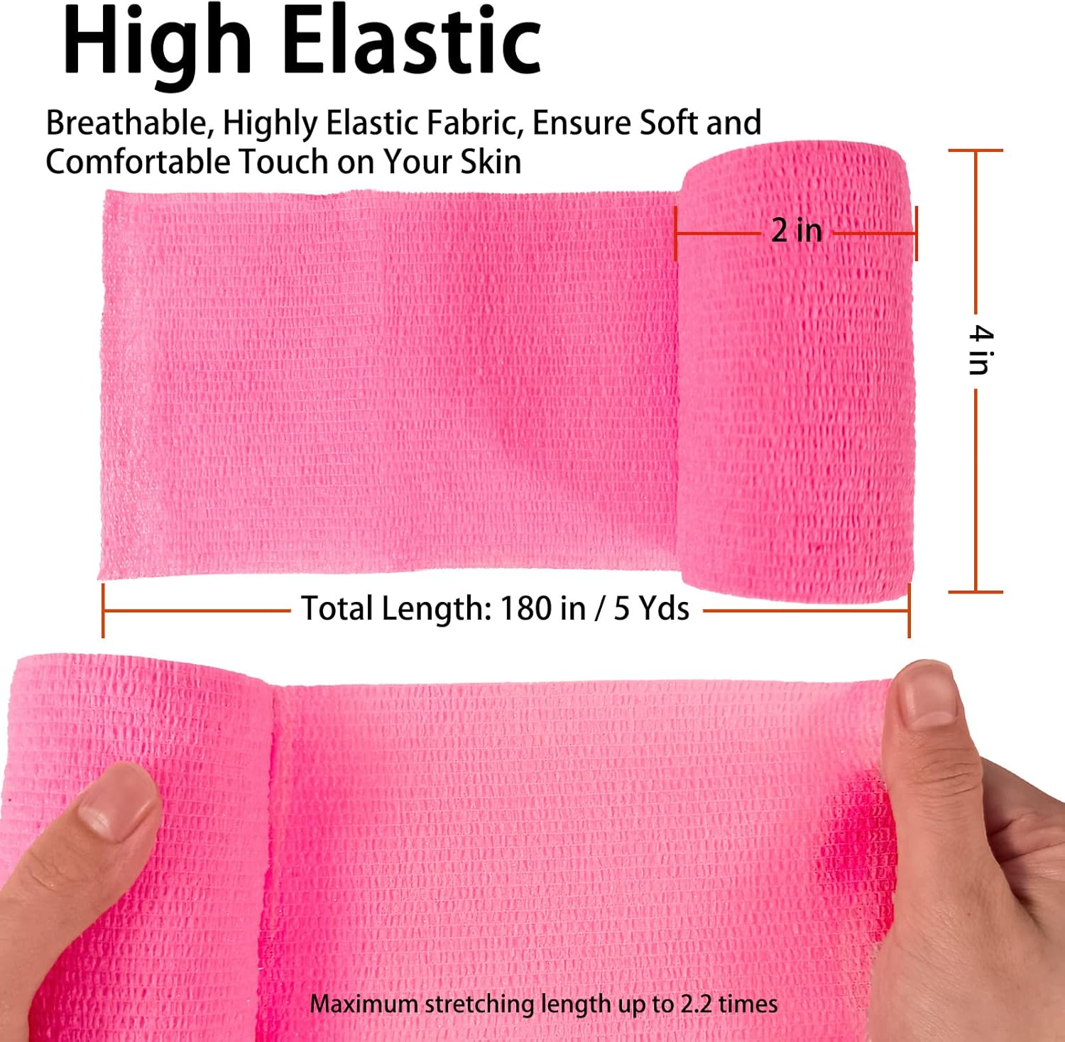 24 Pack Self Adhesive Bandage Wrap, 2” x 5 Yards Vet Wrap Cohesive Medical Tape Elastic Grip Tape Sports Tape Athletic for Ankle, Wrist Sprains, Pet (Pink, 4 Inch)