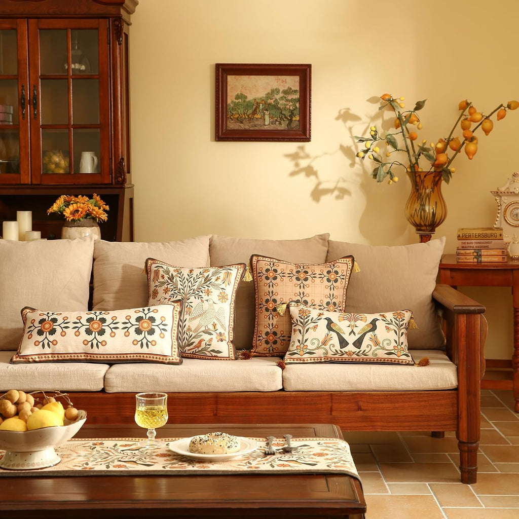 Brown Throw Pillow Covers Set of 1,Floral Farmhouse Linen Accent Pillows Cover for Couch Throw Pillows Case,Decorative Lumbar Pillows for Couch Sofa Bed Chair Cushion Covers 12"x20"