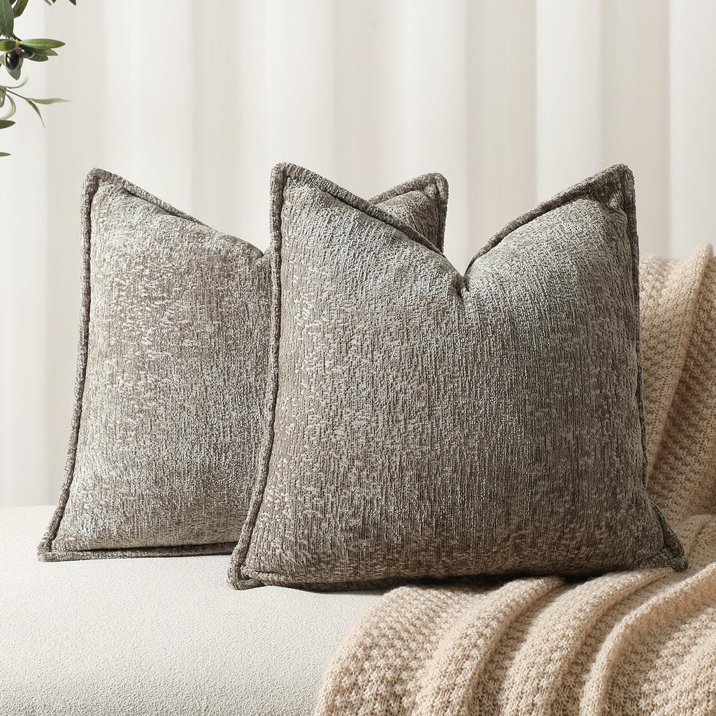 Pack of 2 Grey Decorative Throw Pillow Covers 22x22 Cozy Soft Chenille Accent Vintage Square Couch Pillow Covers for Home Decor Bed Sofa Living Room