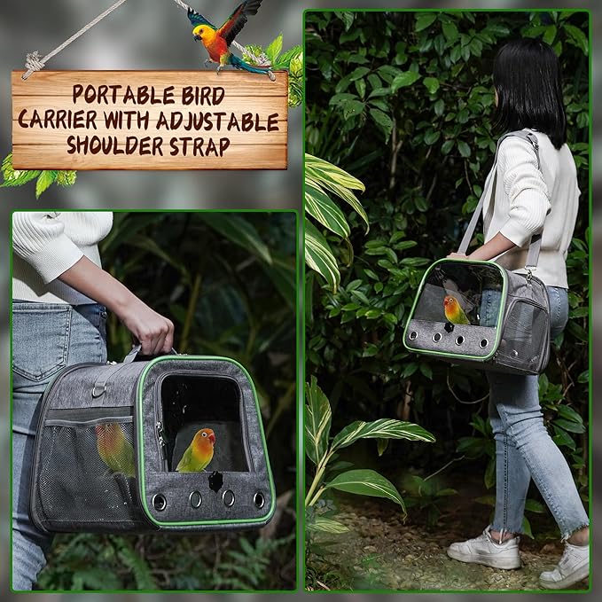 Suertree Upgraded Small Bird Carrier, Lightweight and Portable Travel Bird Cage with Stand and Easy Clean Tray, Bird Travel Carrier, Parrot Parakeet Carrier Travel Cage