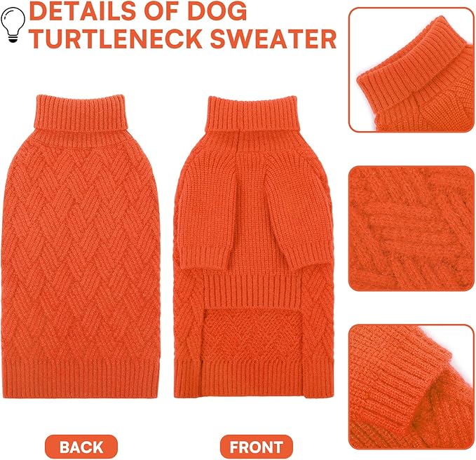 KOESON Dog Sweater Large, Warm Halloween Dog Sweaters for Large Sized Dogs, Cable Knit Sweater for French Bulldog, Pug, Corgi, Boston Terrier, Easy On Winter and Fall Sweaters for Dogs, Orange, L