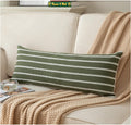Caflife Boho Lumbar Throw Pillow Cover 14X36 Long Soft Farmhouse Decorative Couch Pillow Cases Green Striped Body Pillow Covers Neutral Cushion Covers for Sofa Bed Living Room Home Decor Pack of 1
